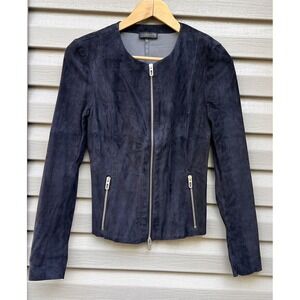 Authentic DROMe Suede Leather Biker Jacket Size Medium Midnight Blue Moto